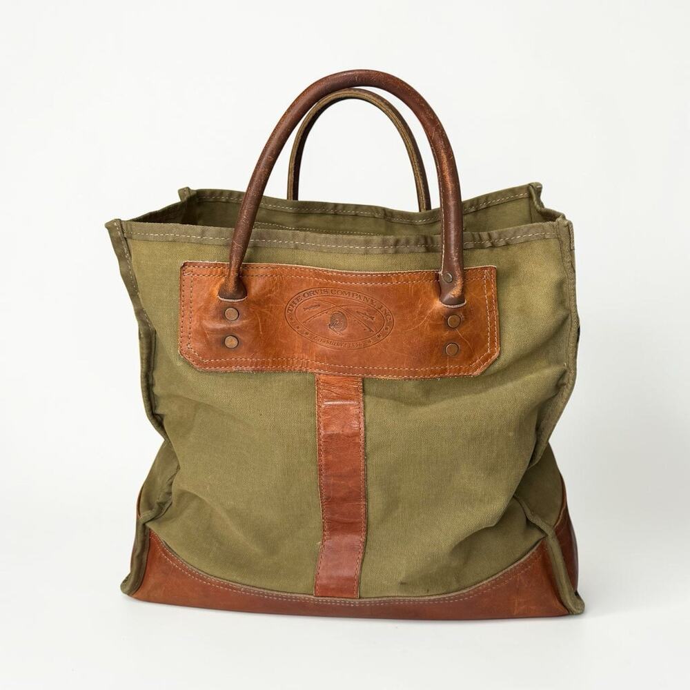 Vintage 80s Orvis Battenkill Canvas Leather Tote Travel Bag Copper Rivets